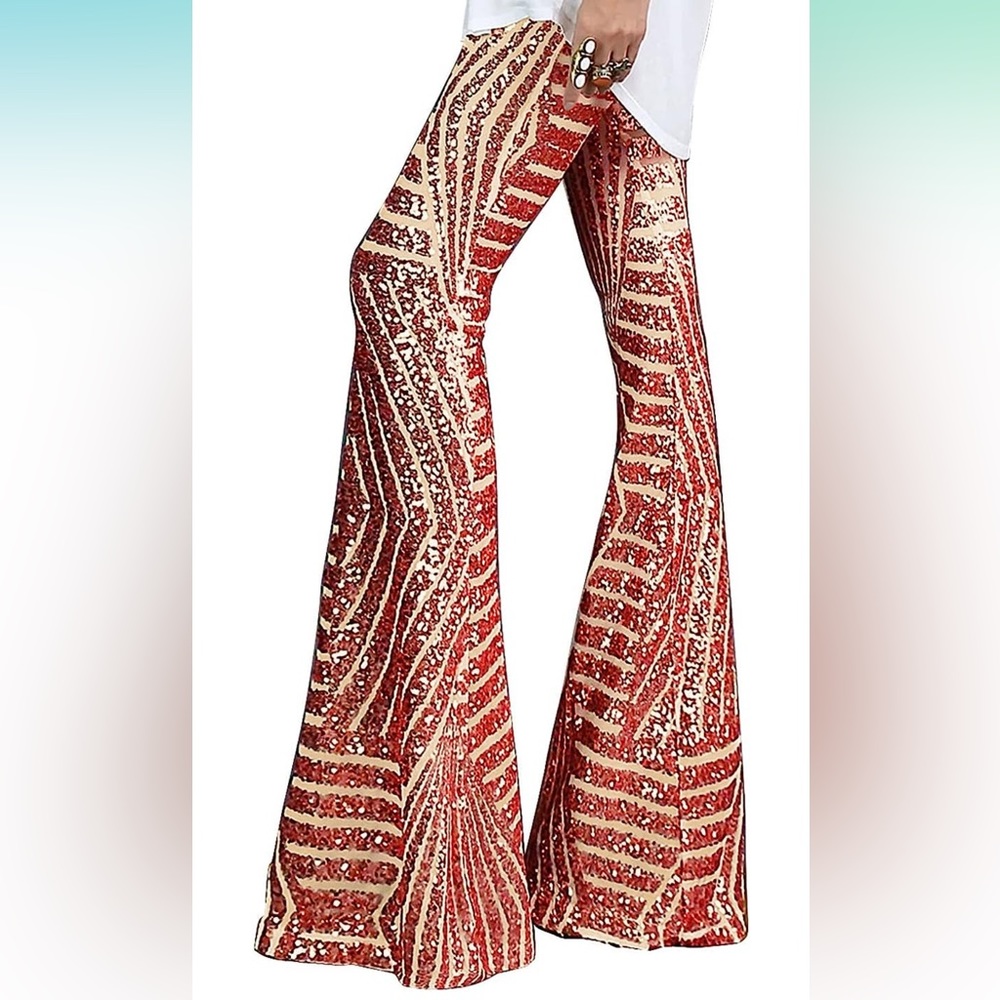 Flared red sequined festival country concert pants size medium